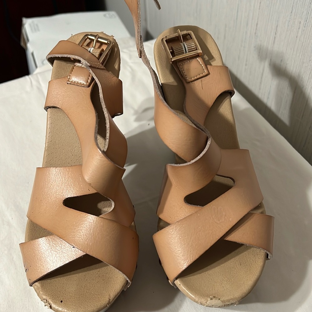 high heels brand justFab, beige, size 6, Hardly worn. Cleaning out closet.